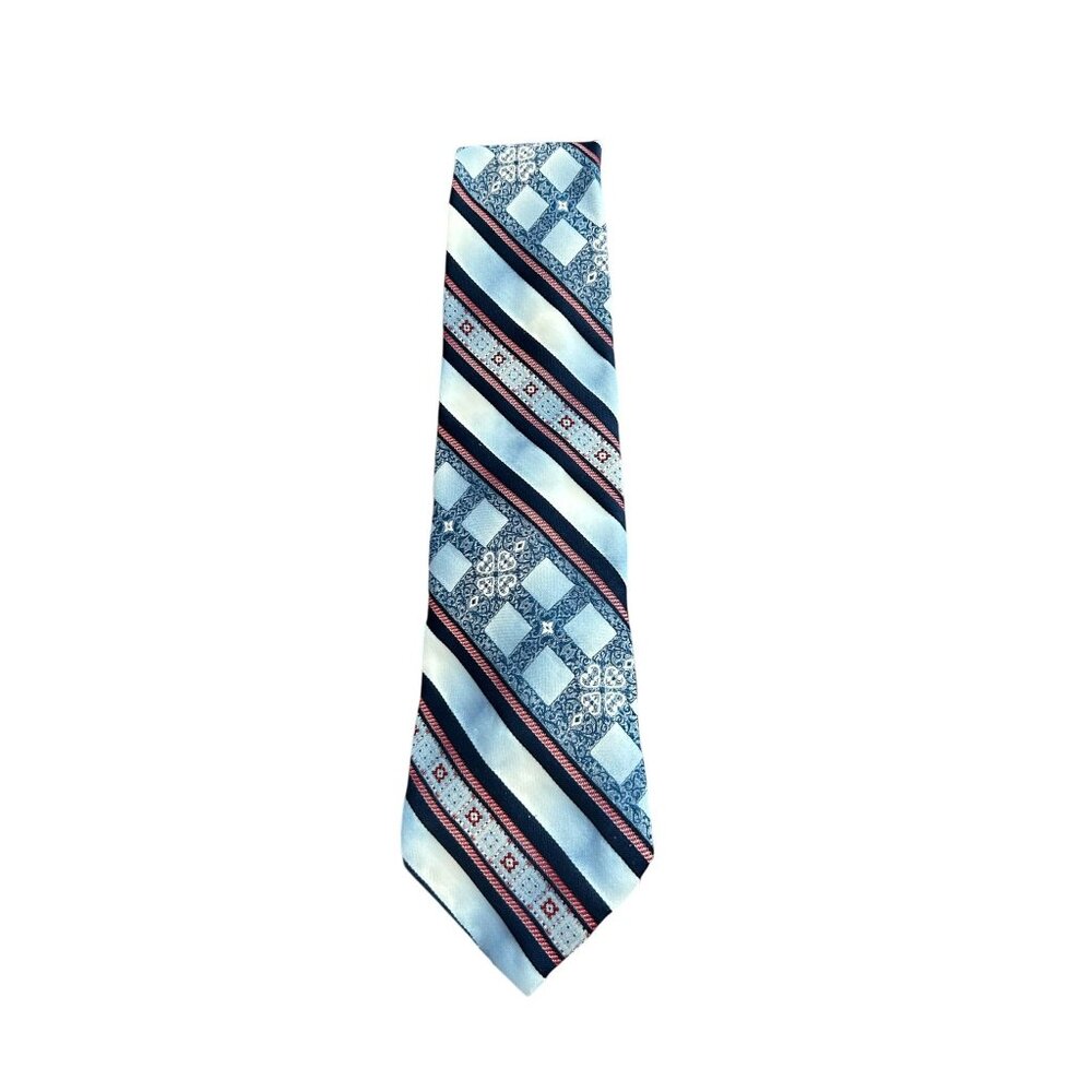 Vintage Wembley Blue and Red Striped Tie With Geometric Pattern